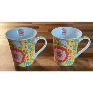Dena Home Floral Coffee Mugs Cups Porcelain Floral 4.25” Set of 2